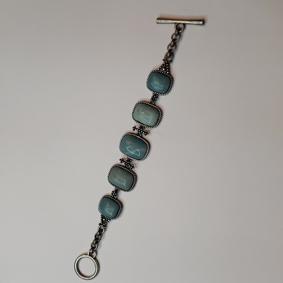 Lucky Brand Blue Cabochon Stone Pave Link Line Bracelet - Picture 4 of 9